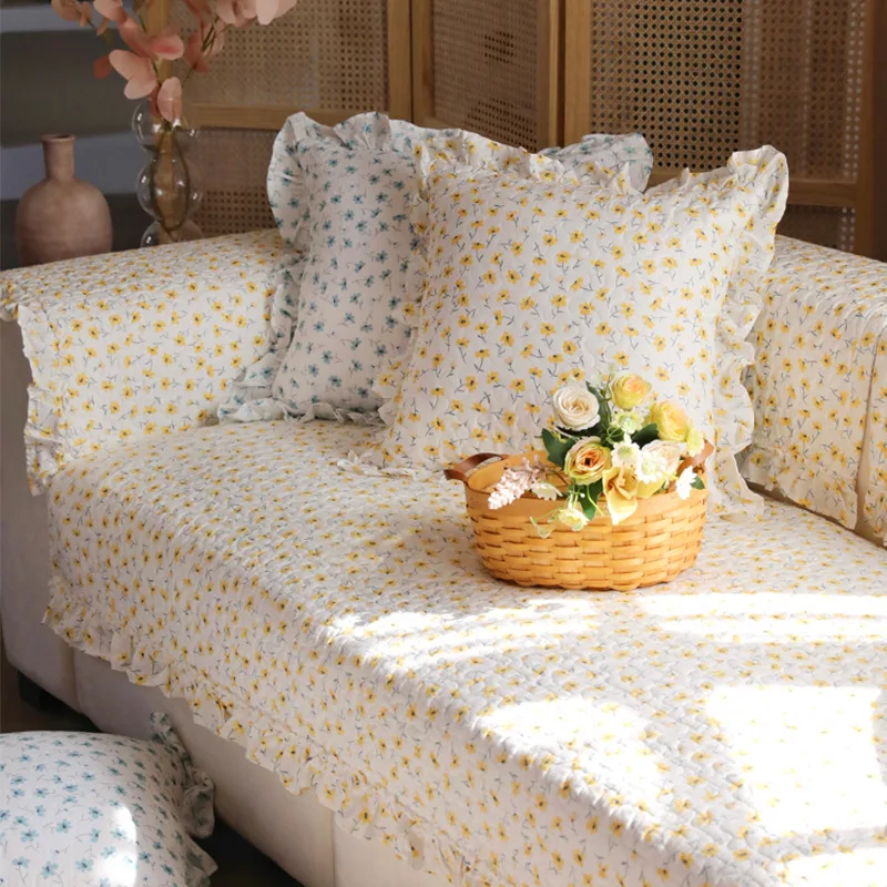 Spring Summer Pastoral Sofa Cushion Modern Fresh Printed Flower Cover Four Seasons Universal Cotton Non-slip Couch | Дом и сад