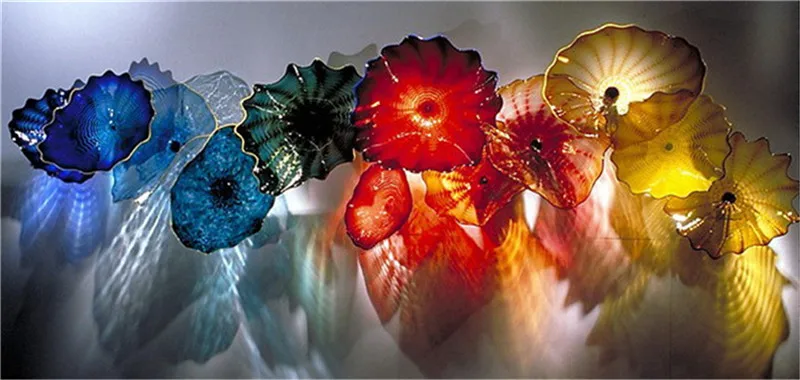

Flower Plates for Wall Decoration Chihuly Style Multicolor Murano Glass Hanging Plates Wall Art