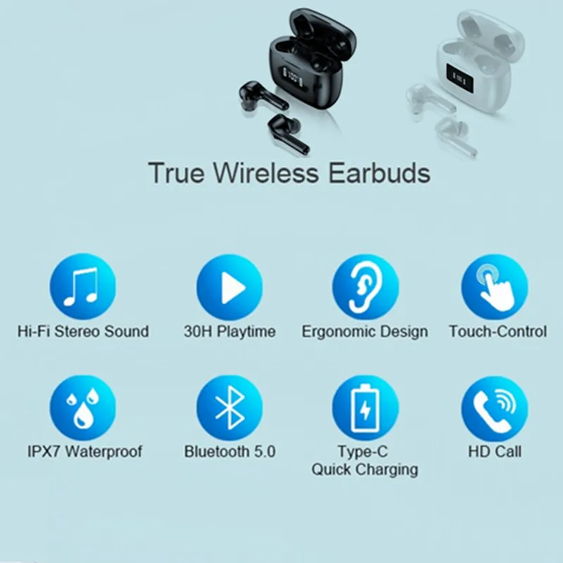 

T9 TWS Wireless Earphone Bluetooth 5.0 Headphones In-Ear Super Bass Earbuds Built-in Mic Headset With Smart Touch Control