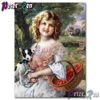 5d portrait girl with dog basket diamond painting embroider square or round diy mosaic cross stitch rhinestone home decoration