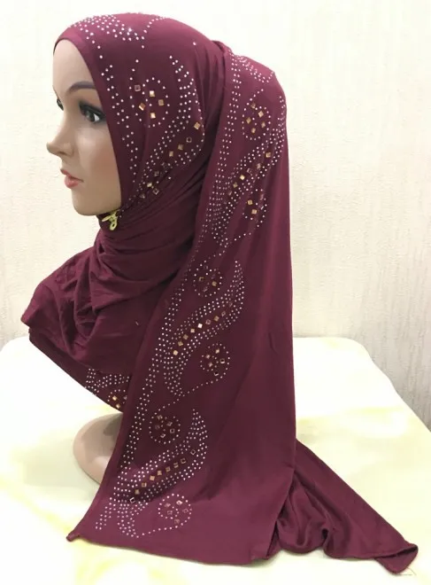 Женское однотонное Джерси повязка на голову хиджаб сплошной цвет горячее