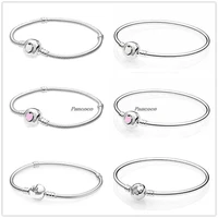 authentic 925 sterling silver bracelet pink wonderful love heart clasp snake chain bangle fit bead charm diy fashion jewelry