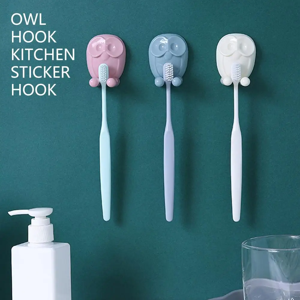 

Owl hook Kitchen Sticker Hook Toothbrush Rack Cartoon Key Socket Plug Holder Bathroom Towel Holder Bedroom storage Organizer