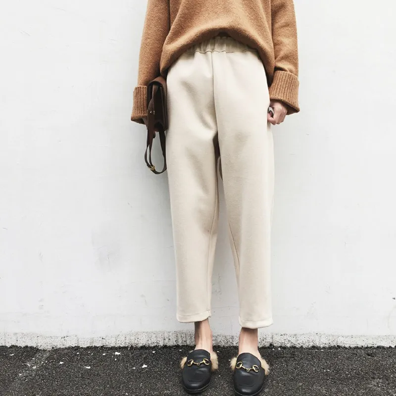 Женские Простые Модные теплые плотные зимние штаны для женщин в Корейском стиле