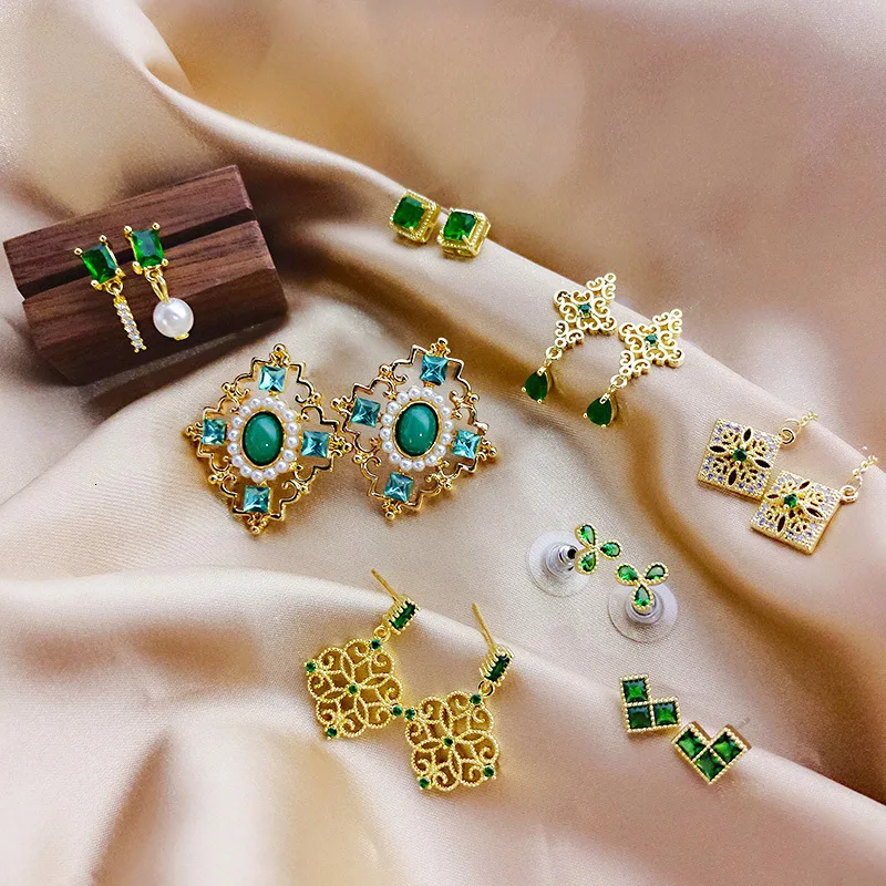 SP & CITY винтажные великолепные серьги в стиле корта для женщин зеленые Кристальные