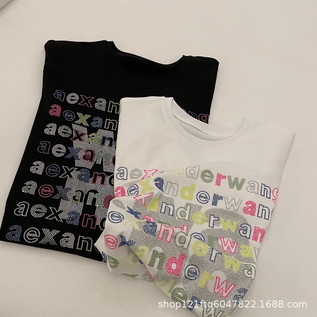 

WANG 21 Summer New Style Simple Color Diamond Diamond Short-sleeved T-shirt