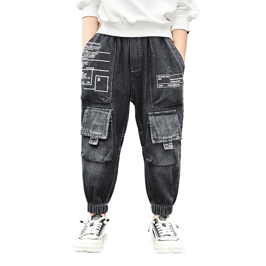 Джинсы для мальчиков детские джинсы с буквенным принтом штаны накладными