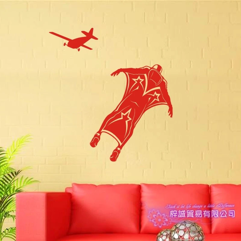 

Skydive Sticker Wingsuit Flying Car Decal Extreme Sports Posters Vinyl Wall Decals Parede Decor Mural Air Flight Sticker