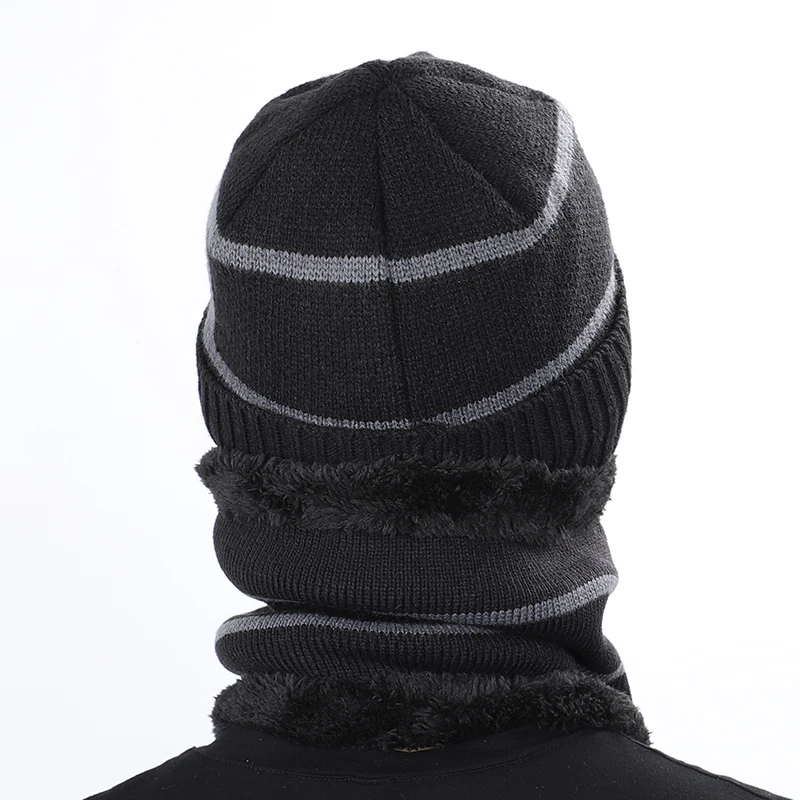 Fashion man letter winter knit hat scarf set plus velvet headscarf hedging cap bib warm ski mask fisherman peas |