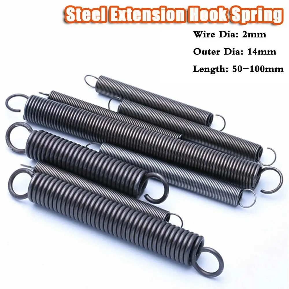 Натяжная пружина с крючками диаметром провода 2 мм стальная маленького удлинения