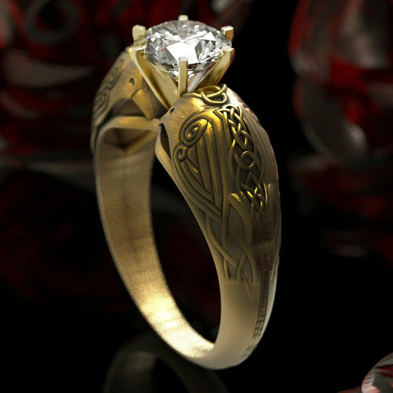 Ретро темные линии 18 К золото для вечеринки серебро 925 пробы кольца ворон