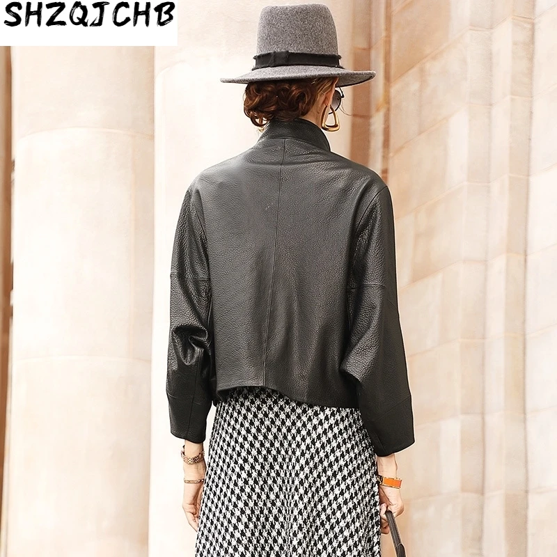 

JCHB 2021 Genuine Leather Jacket Women's Sheepskin Coat Autumn Spring Korean Short Vintage Leather Jackets Women Streetwear ED60