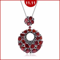 gems ballet round natural garnet gemstone pendants 925 sterling sliver vintage necklace for women wife gift fine jewelry