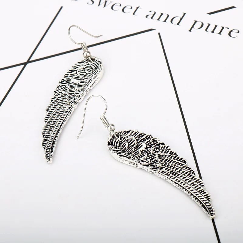 ZRM Punk Retro Angel Wings Earrings Drop Feather Hanging Dangle Metal Earring For Women Girls Gothic Jewelry | Украшения и