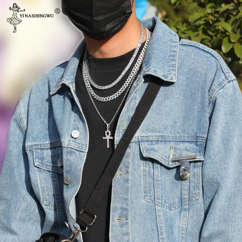 

Hip Hop Jewelry Cuban Chain Iced Out Chain Bling Cubic Zircon Necklace Micro Pave Link Chain Statement Collar Two Clasp 18 Inch