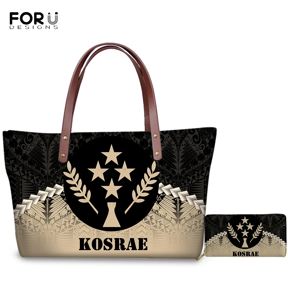 

Новая модная женская сумка-тоут FORUDESIGNS роскошного дизайна, 2 шт./компл., сумка и кошелек Kosrae, полинезийская плечевая сумка с принтом в этничес...