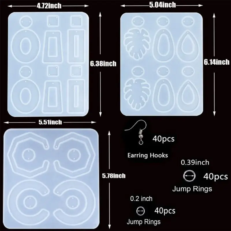 

123 PCS Resin Earring Molds, Silicone Earring Molds Epoxy Jewelry Resin Molds Kit with Earring Hooks Jump Rings Jewel