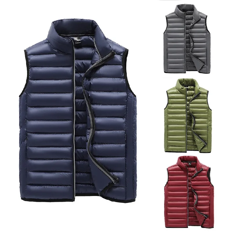 

Winter New Men Vest Zipper Ultralight Jacket Stand-up Collar Fashion Jackets Coats Loose Vest Thin Waistcoat