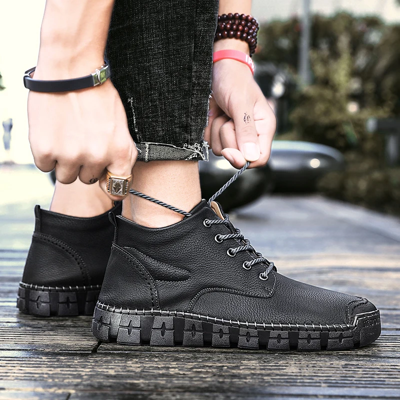 Мужские зимние ботинки из натуральной кожи мужские теплые ботильоны плюшевые