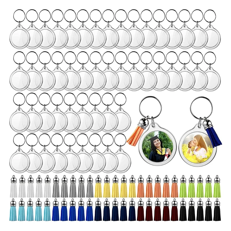 

Acrylic Key Chain Blank Transparent Key Chain Kit Includes Acrylic Blank Tassel Key Chain Jump Ring (Circle/Square) A5KE