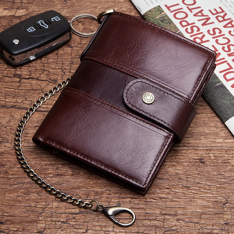 

RFID Cowhide Men Short Wallet Brand Fashion Purse With Coin Pocket 100% Leather Credit Card Holder Hasp Money Bag For Male
