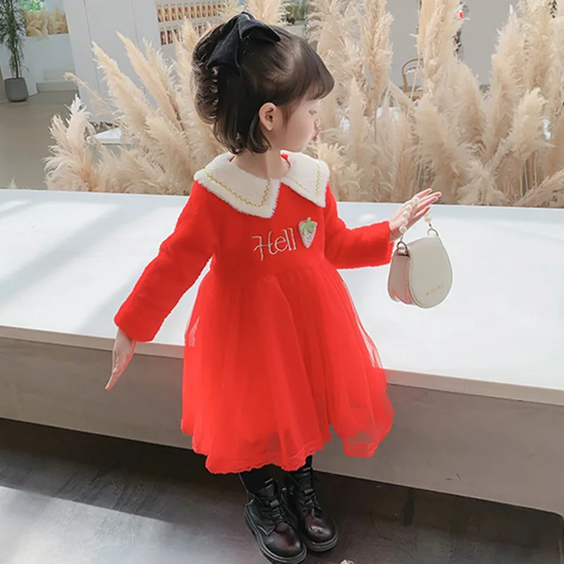 

Рождественское платье DFXD для малышей, зима 2020, красное бархатное платье-Ципао С Вышивкой Букв, платье принцессы, бальное платье из сетчатой ...