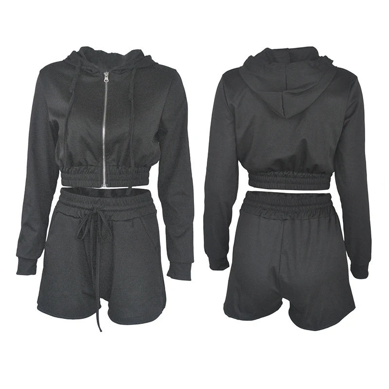 

HAOYUAN Workout Plus Size Women Sets Long Sleeve Hoodies Lace Up Shorts Tracksuit Summer Outfits Loungewear Casual Matching Sets