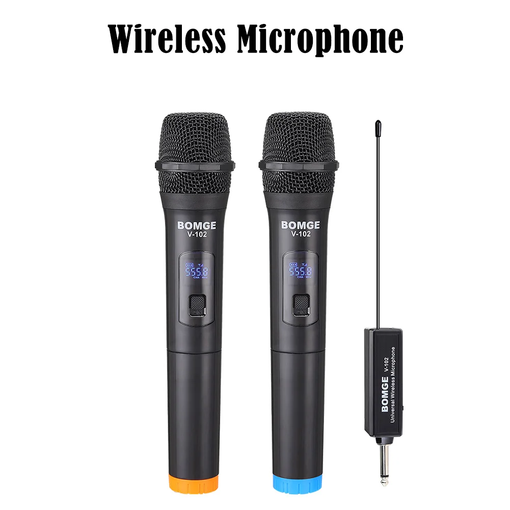 

V-102 2pcs Wireless Recording KTV Microphone Treble Bass Channel Handheld Home Mic Player Singing with Receiver