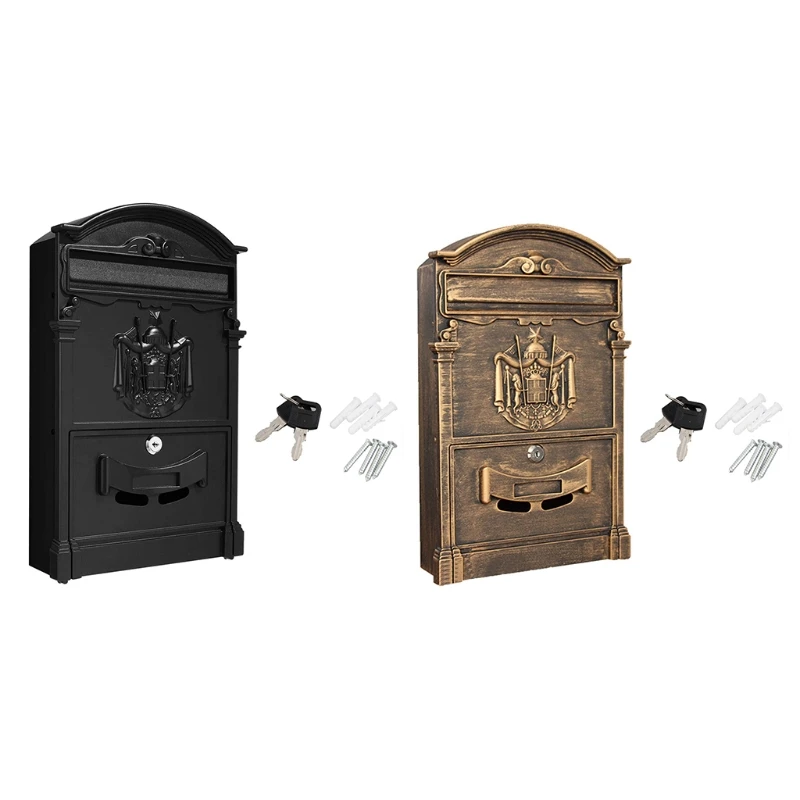 

European-Style Villa Letterbox Outdoor Waterproof Mailbox Wall Mount Postbox Retro Suggestion Box with Key Lock for Home