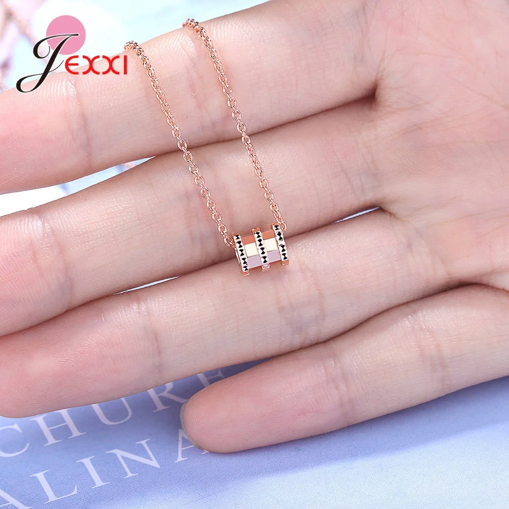 

Fashion Female Costume Silver Pendant Jewelry 925 Sterling Silver Tube Geometric Style 3 Colors Necklace for Wedding Party