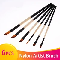 6pcs nylon artist paint brushes set wooden handle four style for watercolor oil acrylic gouache painting for artist students