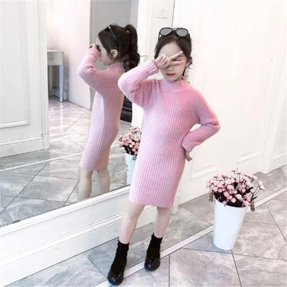 Женское вязаное платье-свитер для девочек Осень-зима 2021 платье маленьких