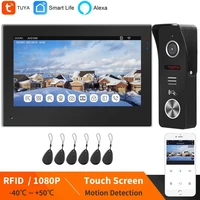 tuya smart alexa wifi video intercom for home wireless ip video door phone touch screen monitor rfid doorbell 1080p open 2 locks