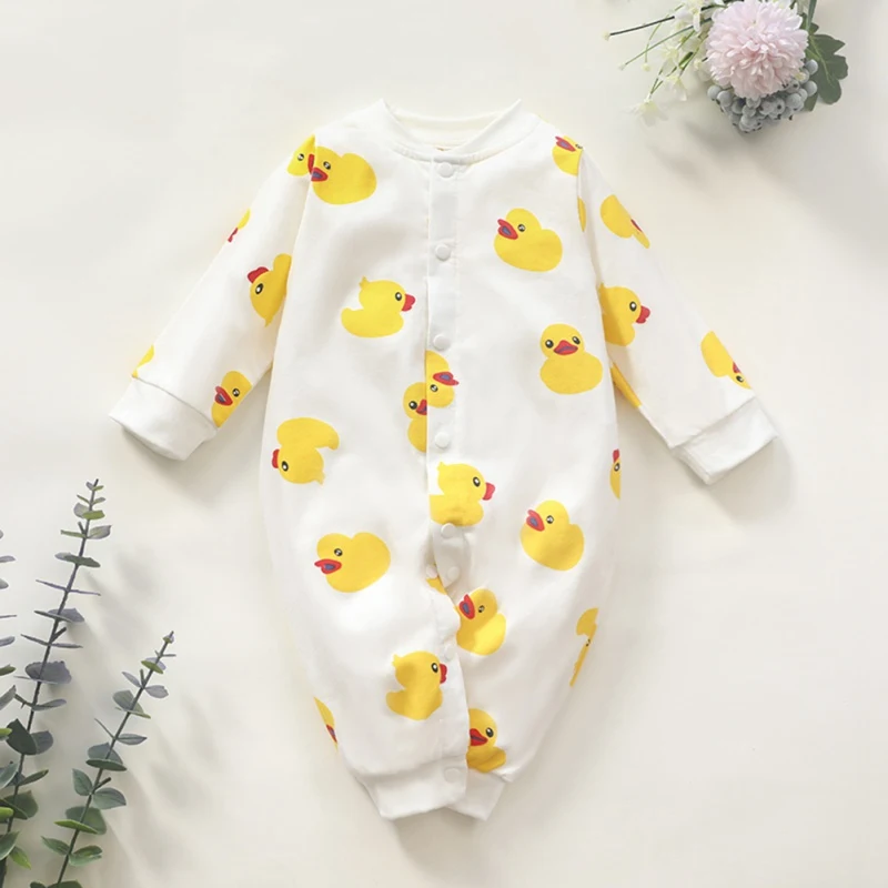 

0-18M Newborn Baby Girl Jumpsuit Toddler Boys Cartoon Duck Print Romper Infant Long-sleeved Jumpsuit