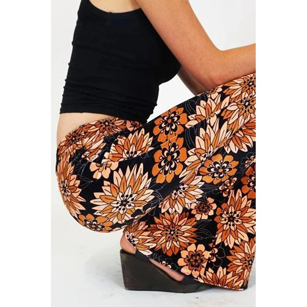 

European And American Women's Fashion Casual Wide Leg Pants New Retro Printed High Waist Slim Flared Leg Pants