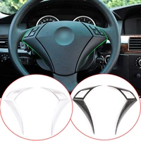 car styling steering wheel button decoration frame trim carbon fiber abs for bmw 5 series e60 e61 2003 2010 interior accessories