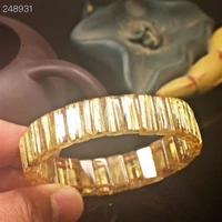 natural gold rutilated quartz bangle bracelet brazil 155mm crystal woman men clear rectangle beads aaaaaa