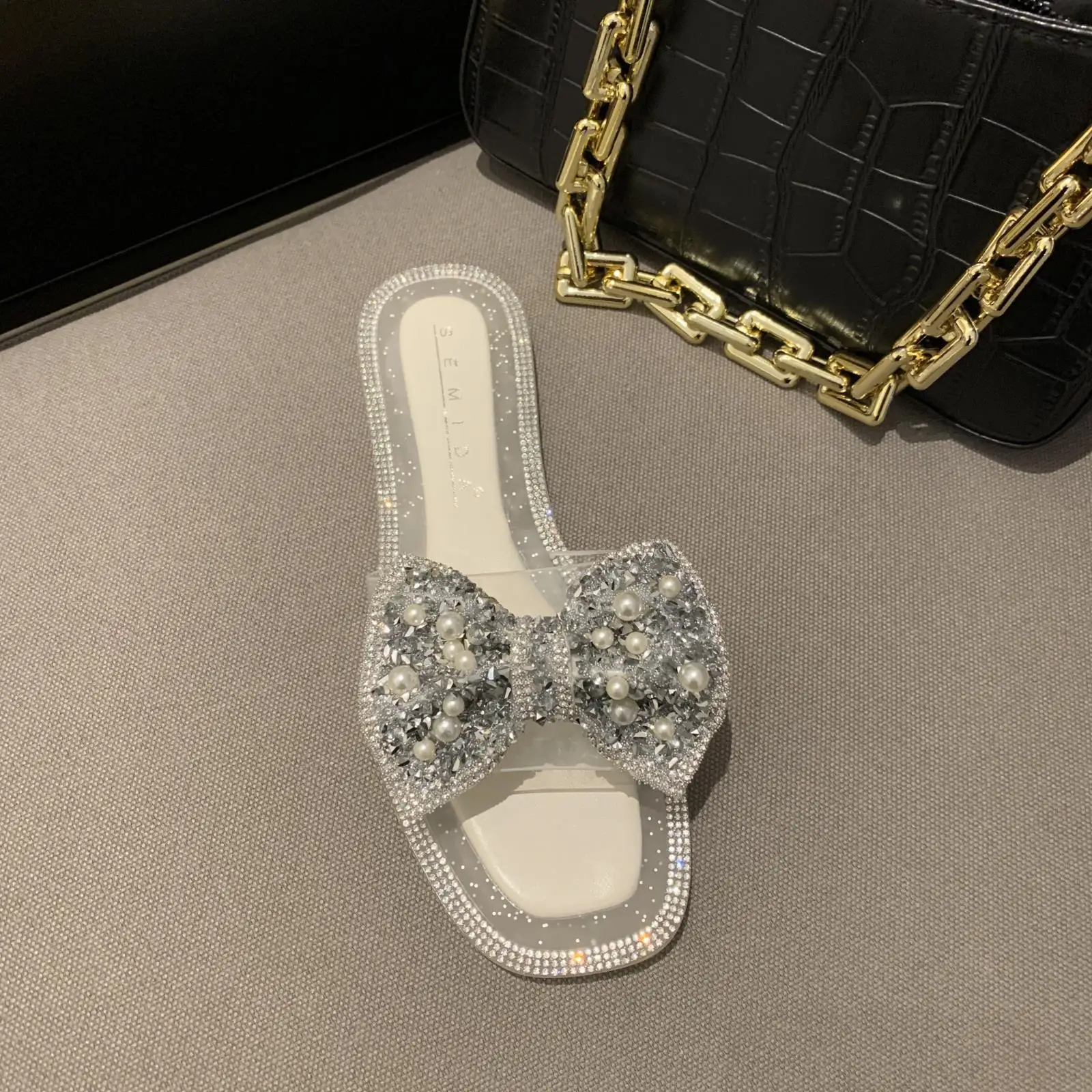 

Shoes Woman 2021 Female Slippers Rubber Flip Flops Low String Bead Butterfly-Knot New Hawaiian Summer Flat PU Fabric Butterfly-k