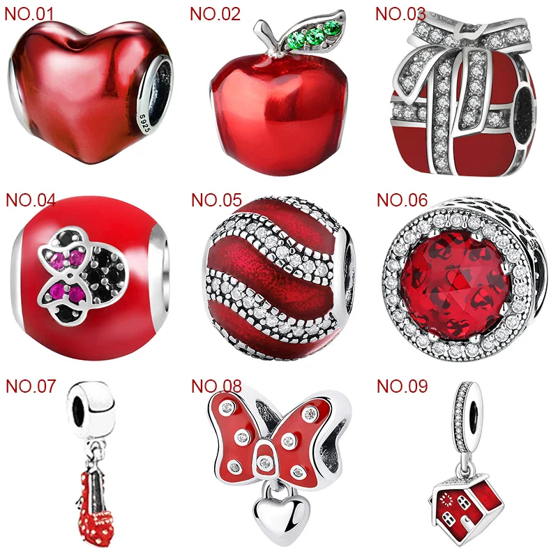 

Red Color 925 Sterling Silver Bracelet Floating Charms Beads Fit Original Charms Bracelets for Necklace Womens Jewelry