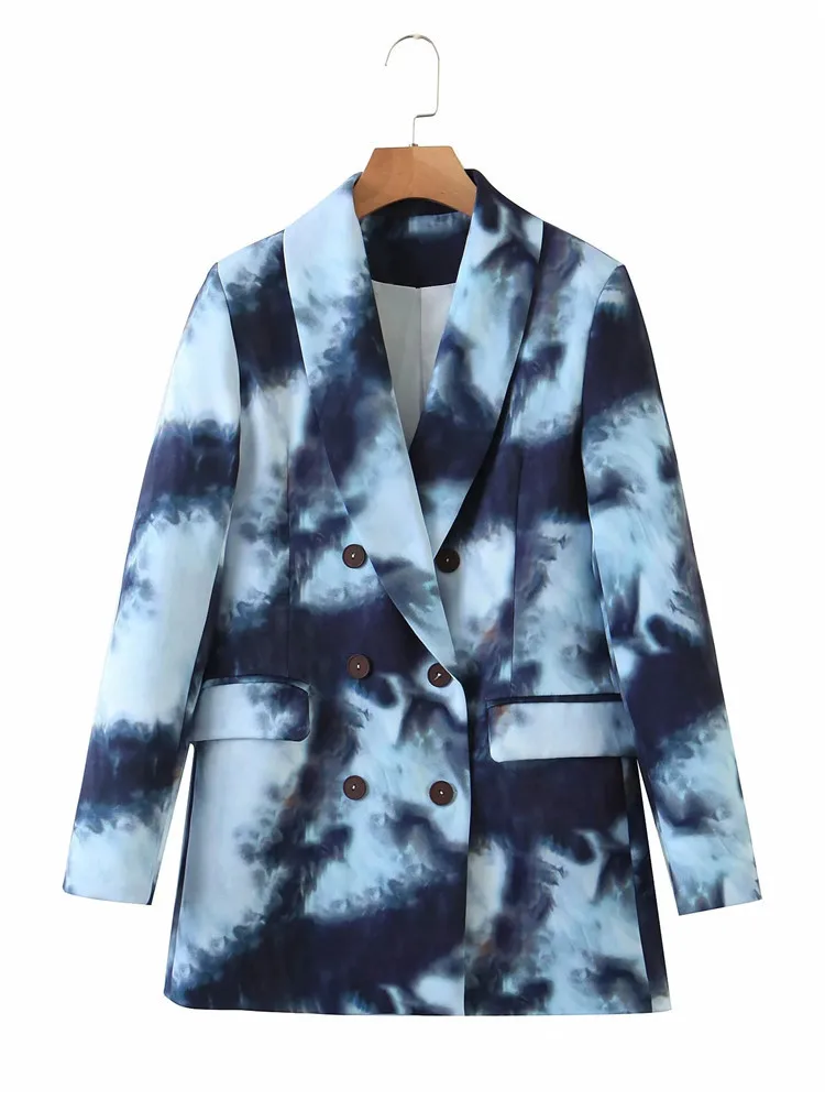 

2020 most popular street hipster style blazer mid-length loose and versatile tie-dye double-breasted blazer jackets Lady Suit