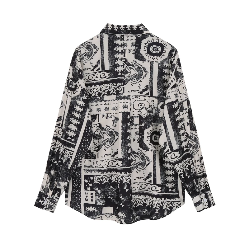 Autumn Women Blouses Vintage Printing Loose Casual Korean Elegant Female Long Sleeve Turn-down Collar Blouse Shirt Casual Tops