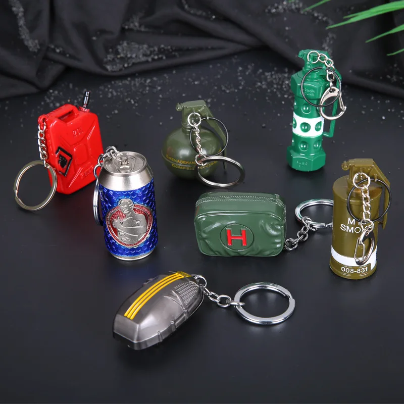

Bullet Model Keychain Game Elements Chicken Game Grenade Oil Drum Car Key Ring Creative Pendant Alloy Weapon Gifts for Friends