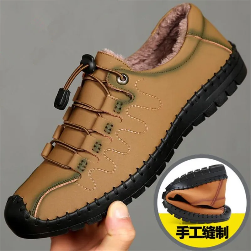 

100% Cowhide leather casual leather shoes men's boots soft bottom warm winter boots men shoes sneakers zapatos de hombre