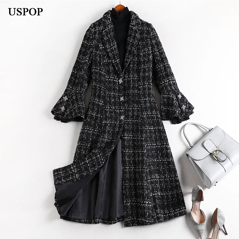 USPOP 2020 весенние женские пальто длинные твидовые размера плюс Тренч зимнее