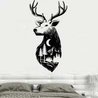 Deer Wall Stickers Forest Animal Decals Night Moon Moutains Sticker Bedroom Living Room Wall Decoration Removable Home Decor