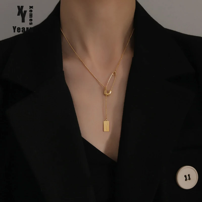 Дизайнерский кулон в форме золотого штифта ожерелье из нержавеющей стали