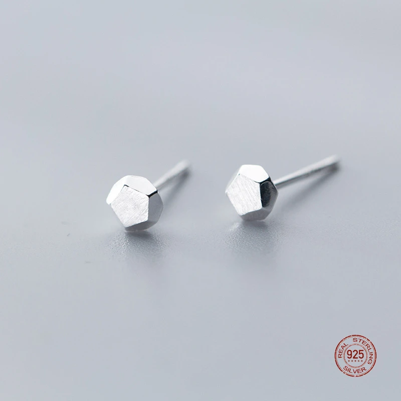 

LKO настоящее серебро 925 пробы простые матовые пятиугольные трендовые серьги-гвоздики для женщин изящные украшения однотонные серебряные се...