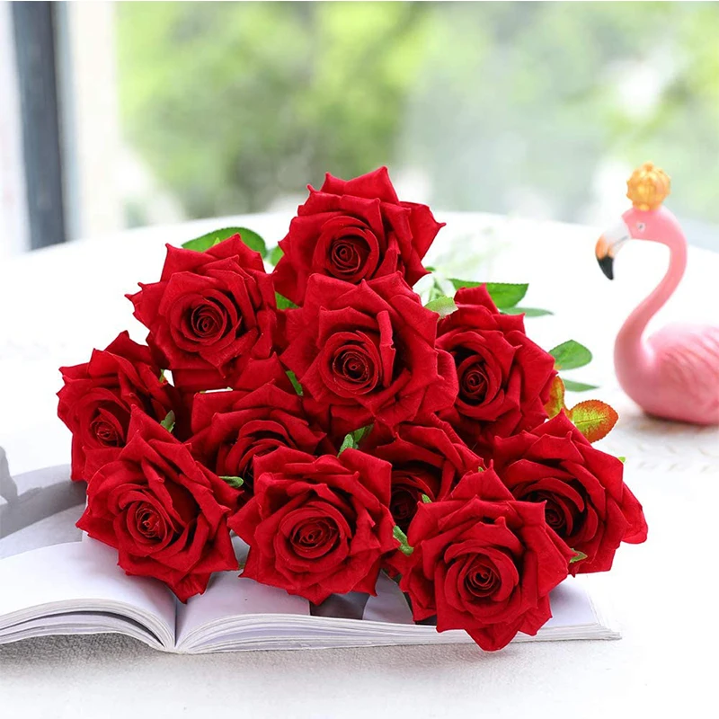 

12pcs Artificial Roses Realistic Flowers with Long Stem Fake Roses Bouquet DIY Home Garden Wedding Decoration Valentine's Day