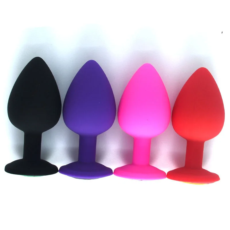 Medium Large Silicone Butt Plug with Crystal Jewelry Smooth Touch Anal No Vibration Sex Toys for Woman Men Gay | Красота и здоровье