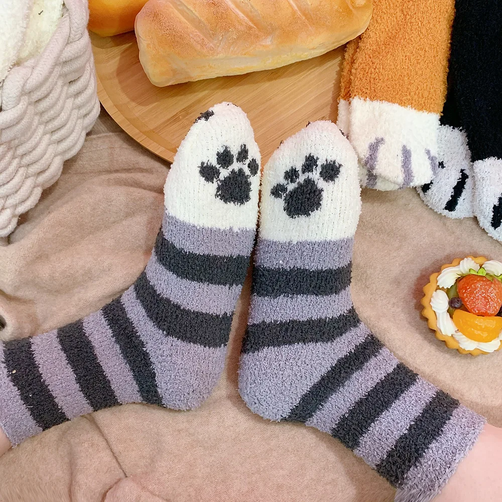 Фото 2019 толстые пушистые носки для взрослых с 3D принтом лап животных мягкие